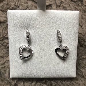 Sterling Silver & Diamond heart drop earrings